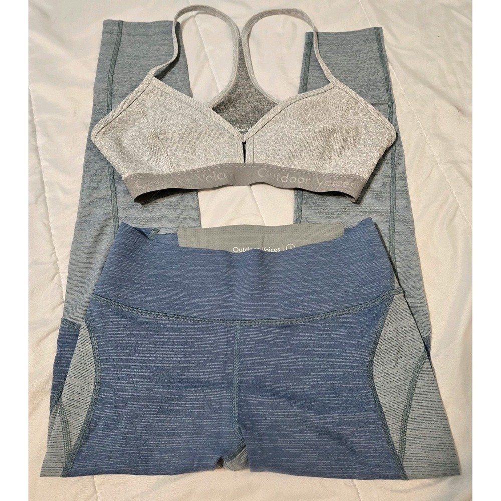 Outdoor Voices Set Size Small Steeplechase Keyhole Gray Bra & 7/8 Leggings Blue